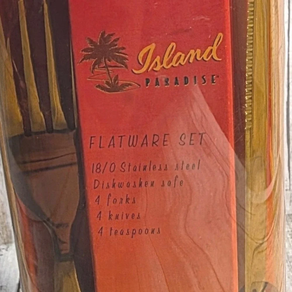 Island Paradise Faux Bamboo 12pc Flatware Set 18/0 Stainless Steel Service for 4